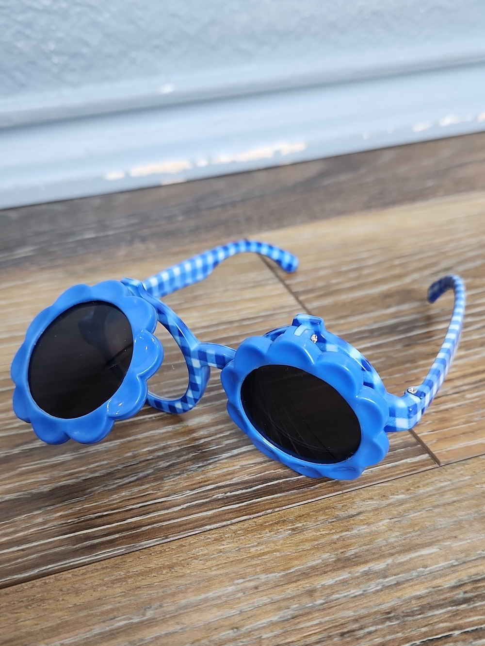 Vintage Kids Sunglasses Blue Gingham Check